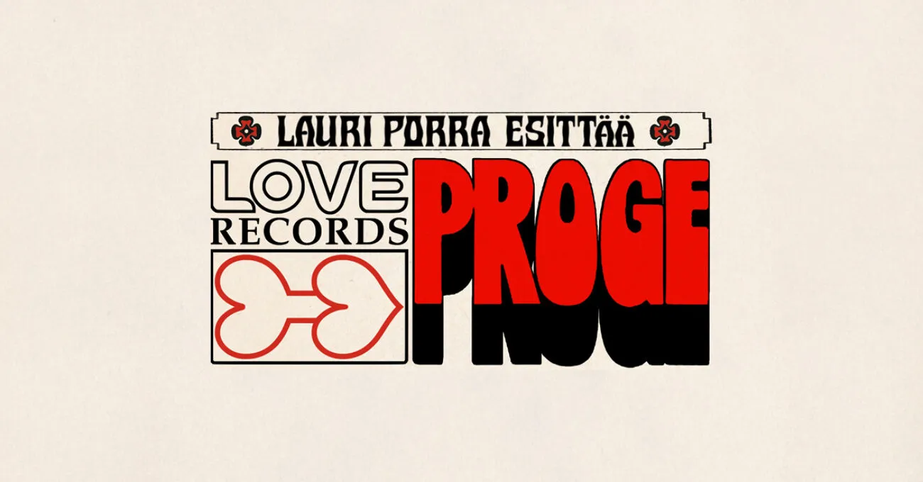 Lauri Porra esittää Love Records Proge -teemaa, jossa on värikkäitä kirjaimia ja sydänsymboli.