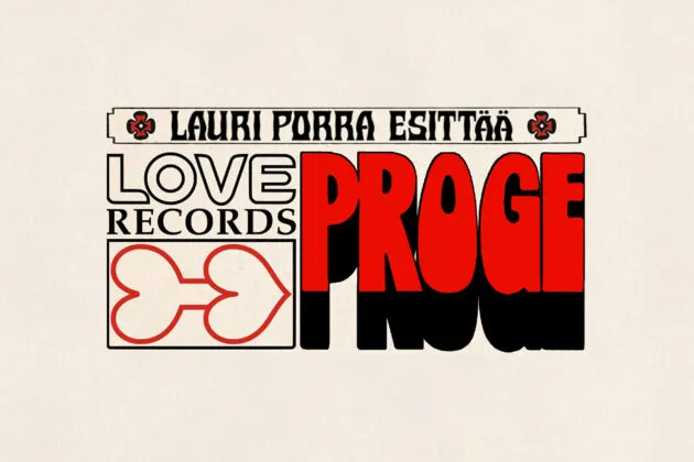 Lauri Porra esittää Love Records Proge -teemaa, jossa on värikkäitä kirjaimia ja sydänsymboli.
